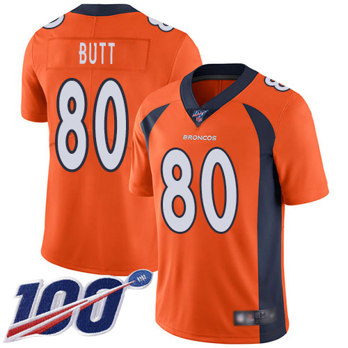 Men Denver Broncos #80 Jake Butt Orange Team Color Vapor Untouchable Limited Player 100th Season Football NFL Jersey->denver broncos->NFL Jersey